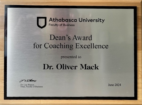 Athabasca University FB Deans Award for Coaching Excellence 1 - Dr. Oliver Mack 2024
